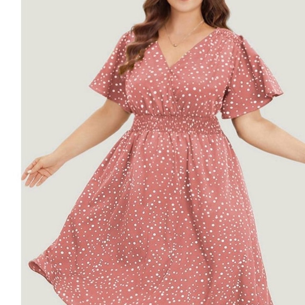 BloomChic Dusty Rose Polka Dot Midi Dress